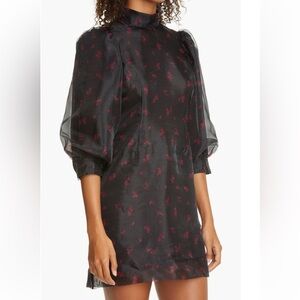 Ganni Floral Print Organza Short Shift Dress (Nordstrom Exclusive)